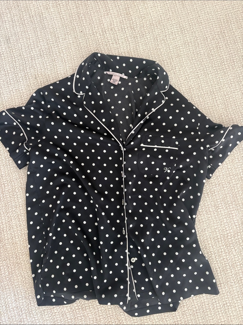 Victoria Secret Black Polka Dot Button-Up PJ Top with White Trim